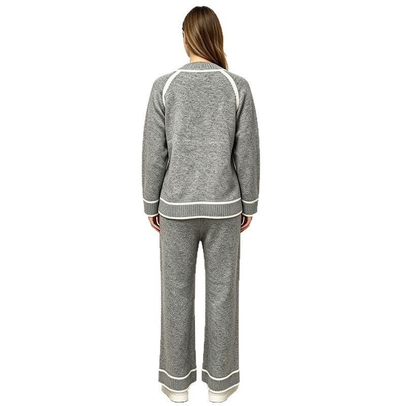 Women’s Fashionable Two-Piece Set – Color-Block Top and Matching Pants