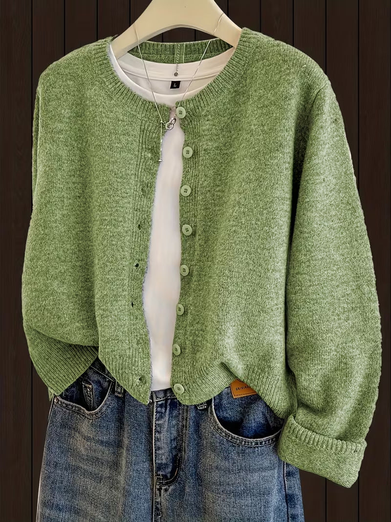 Short Round-Neck Knit Cardigan - Soft and Easy