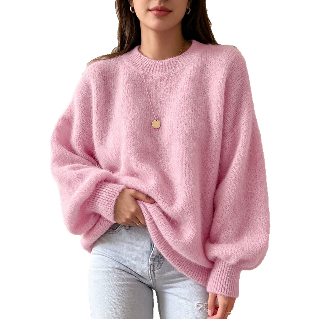 Round-Neck Loose Knit Sweater - Soft and Comfortable