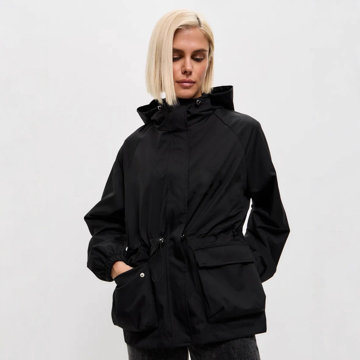 Women's Hooded Drawstring Jacket - Lightweight Casual Outdoor Layer