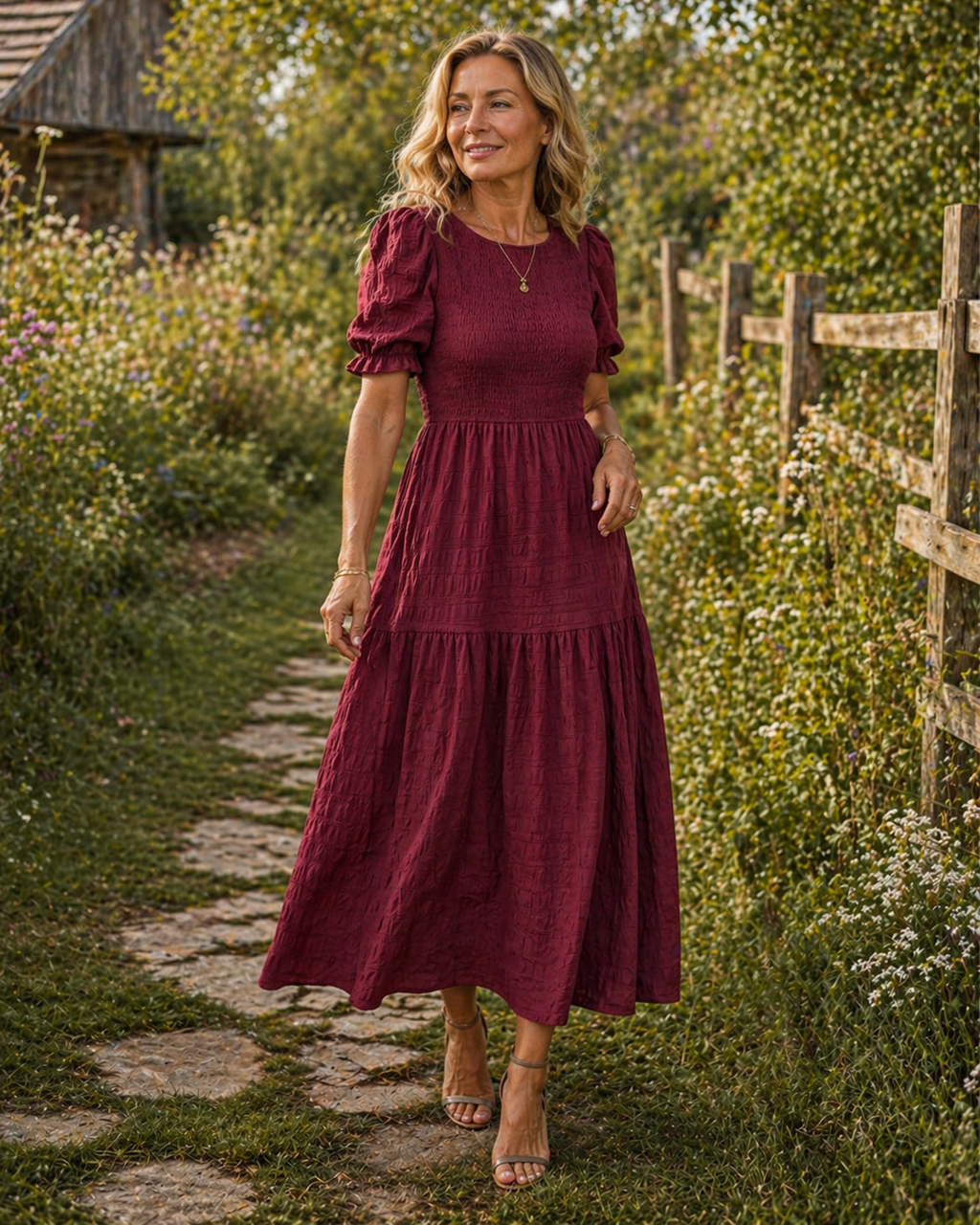 Women's Puff Sleeve Maxi Dress – Romantic Flowy Occasion Dress