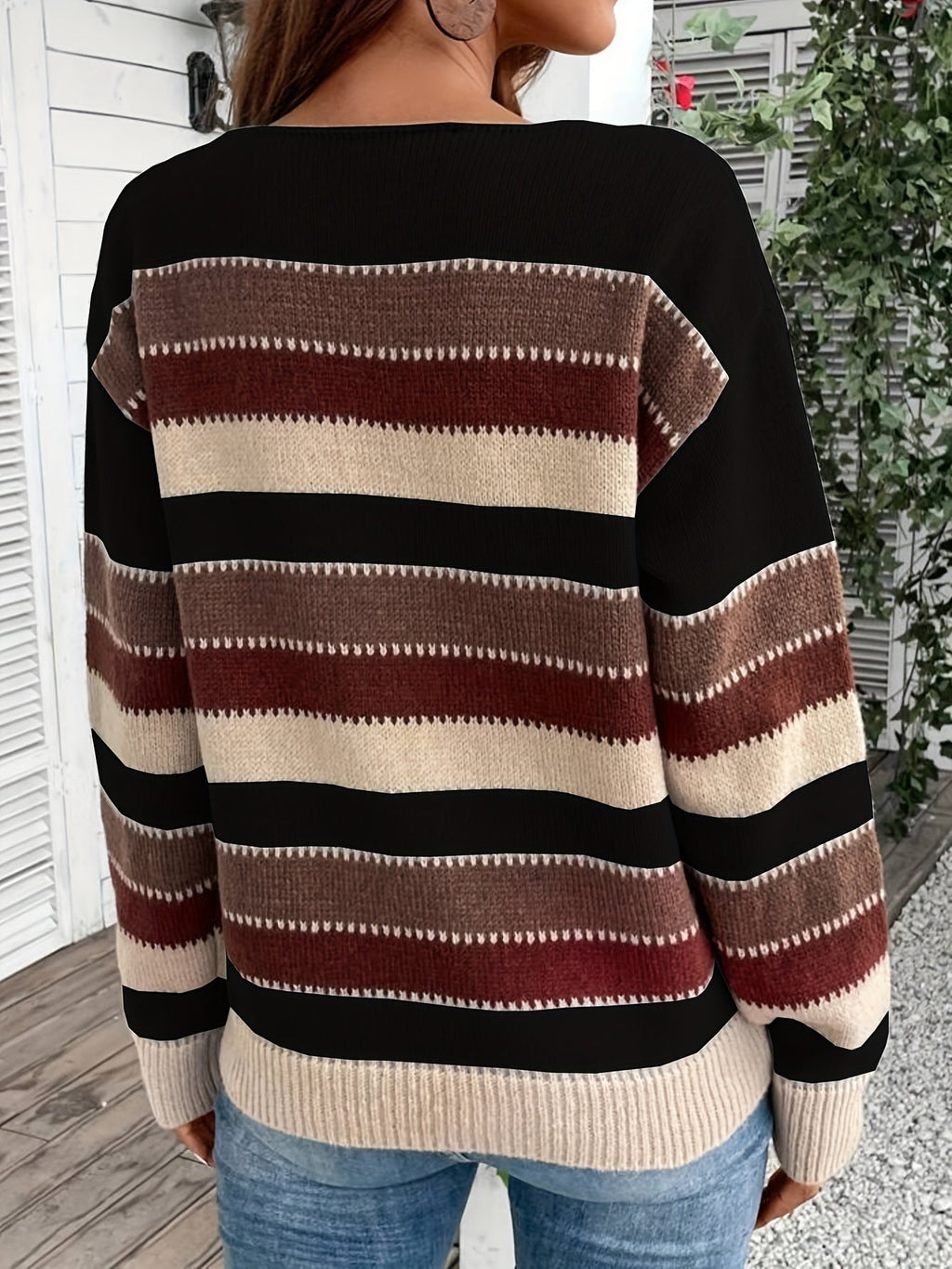 Women’s Striped Round Neck Sweater – Soft Casual Knit