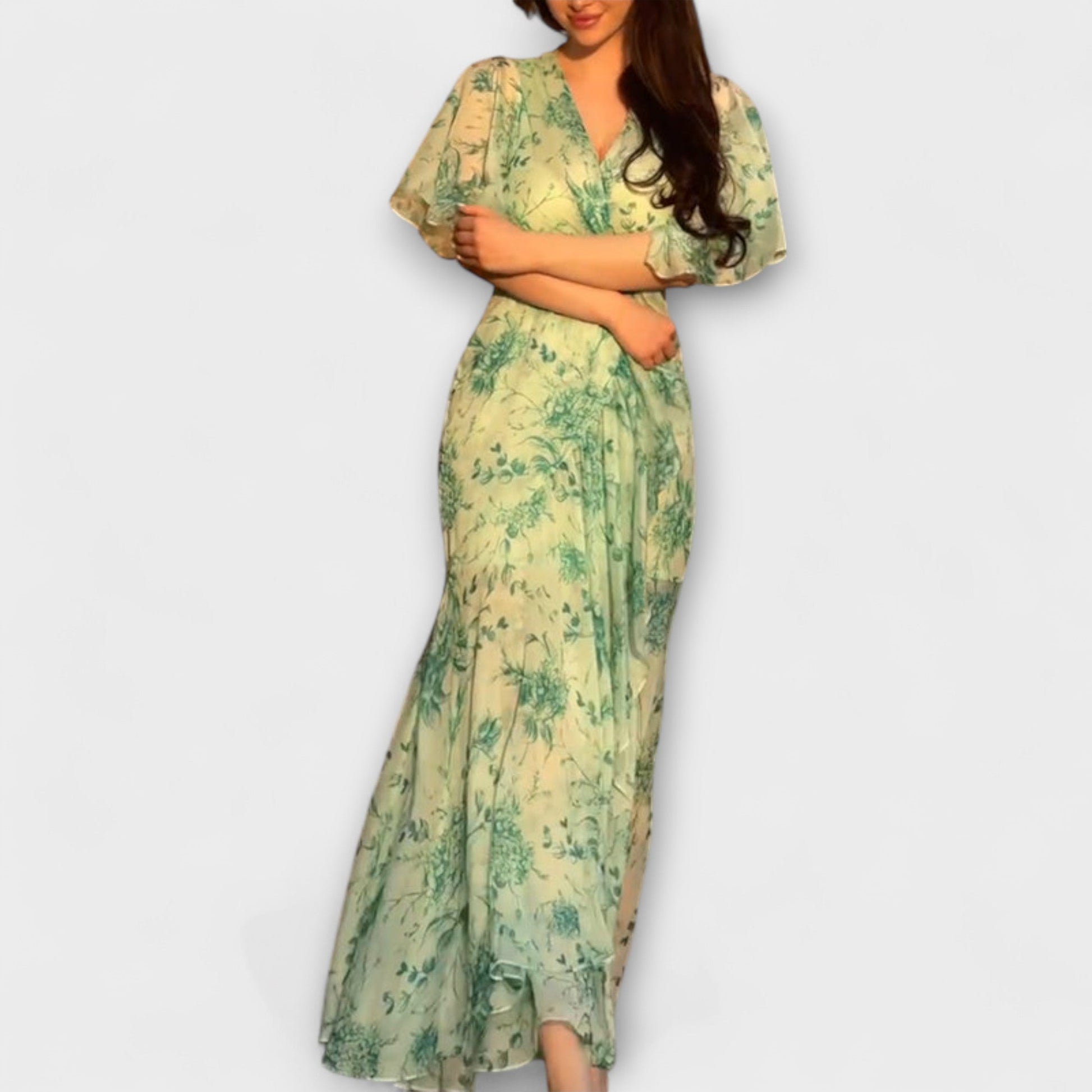 Women's Floral V Neck Dress – Stylish Everyday Midi Dress