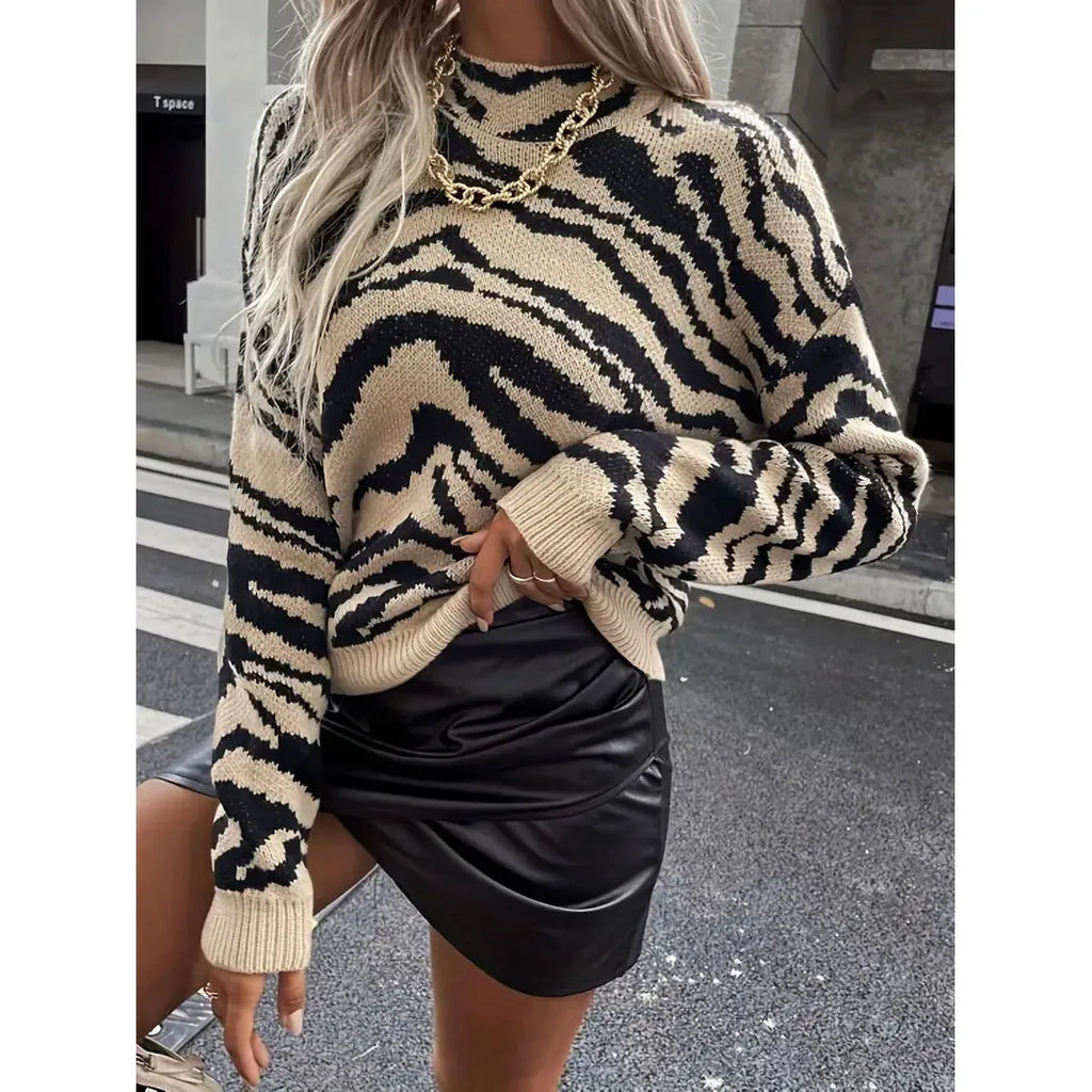 Women's Zebra Print Sweater - Cozy Statement Knit