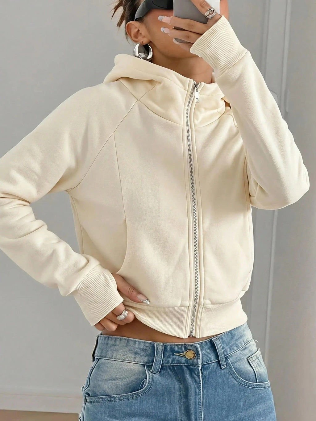 Cropped Solid Hoodie for Women - Casual and Comfortable