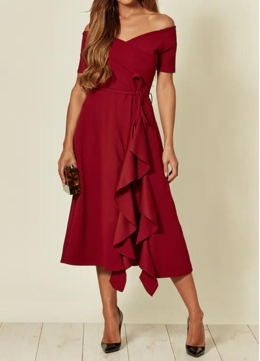 Women’s Elegant Off-Shoulder Dress – Fitted Autumn Stylish Party Occasion Style