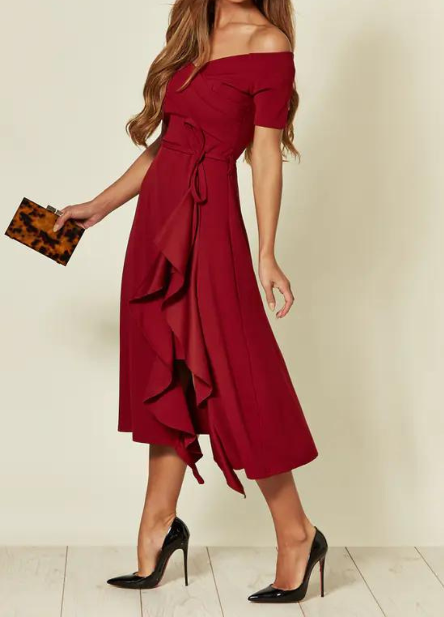 Women’s Elegant Off-Shoulder Dress – Fitted Autumn Stylish Party Occasion Style