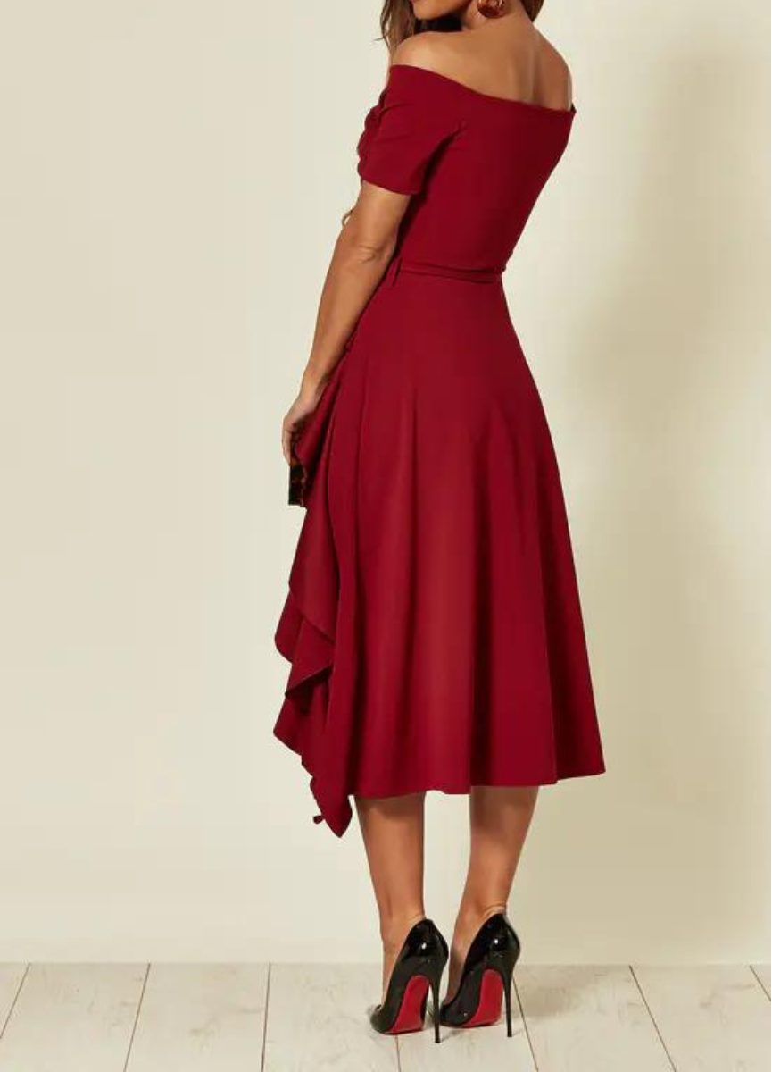 Women’s Elegant Off-Shoulder Dress – Fitted Autumn Stylish Party Occasion Style
