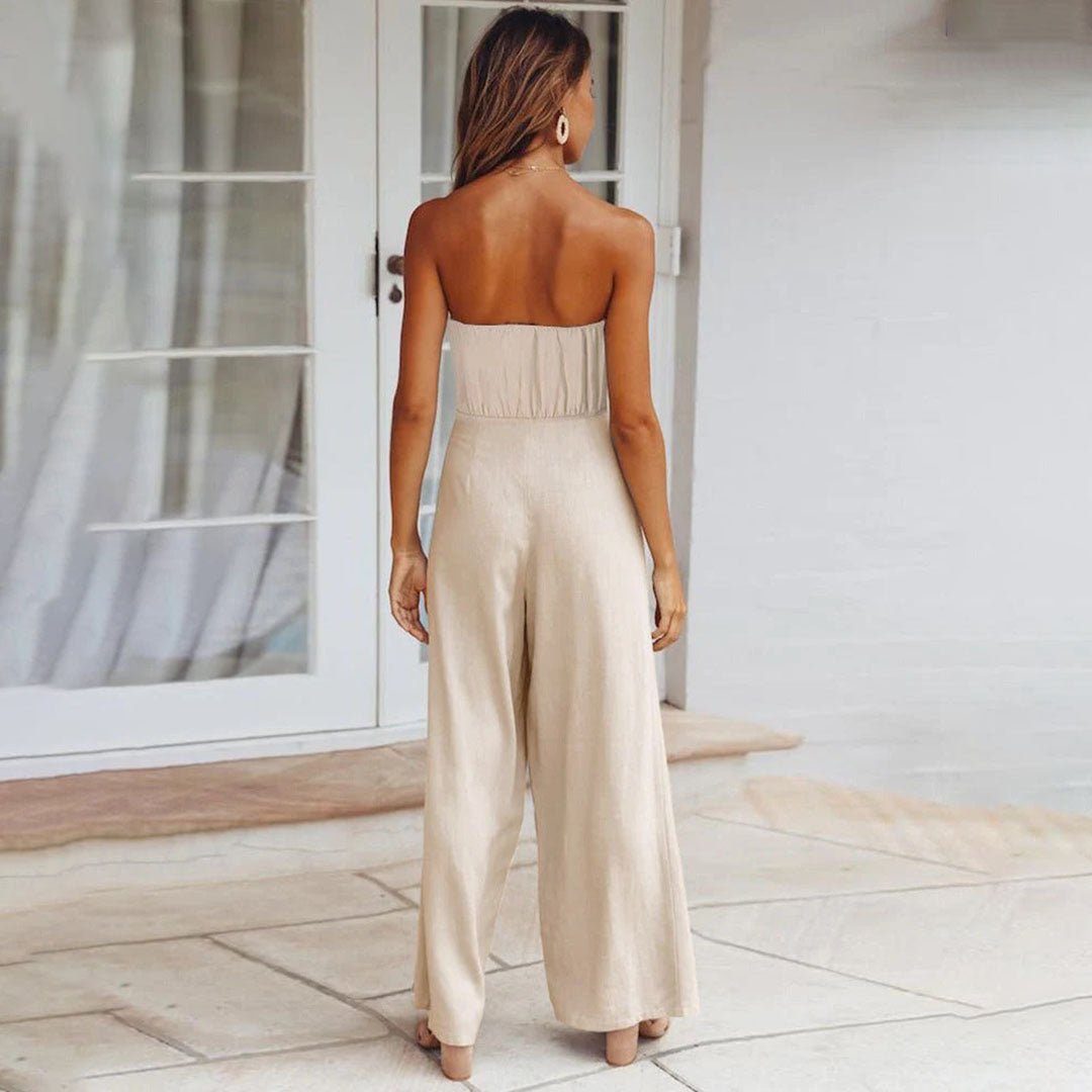 Women's Strapless Wide Leg Jumpsuit – Tie Waist Elegant Summer Outfit