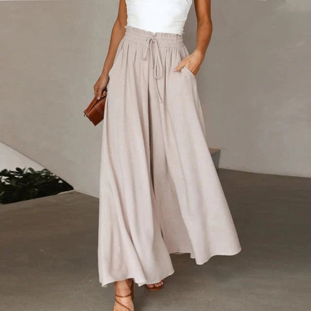 Women's Wide Leg Trousers – Flowy Elastic Waist Pocket Pants
