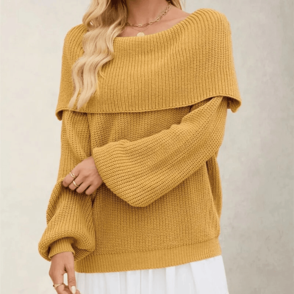 Women's Off-Shoulder Knit Sweater - Soft Elegant Everyday Layer