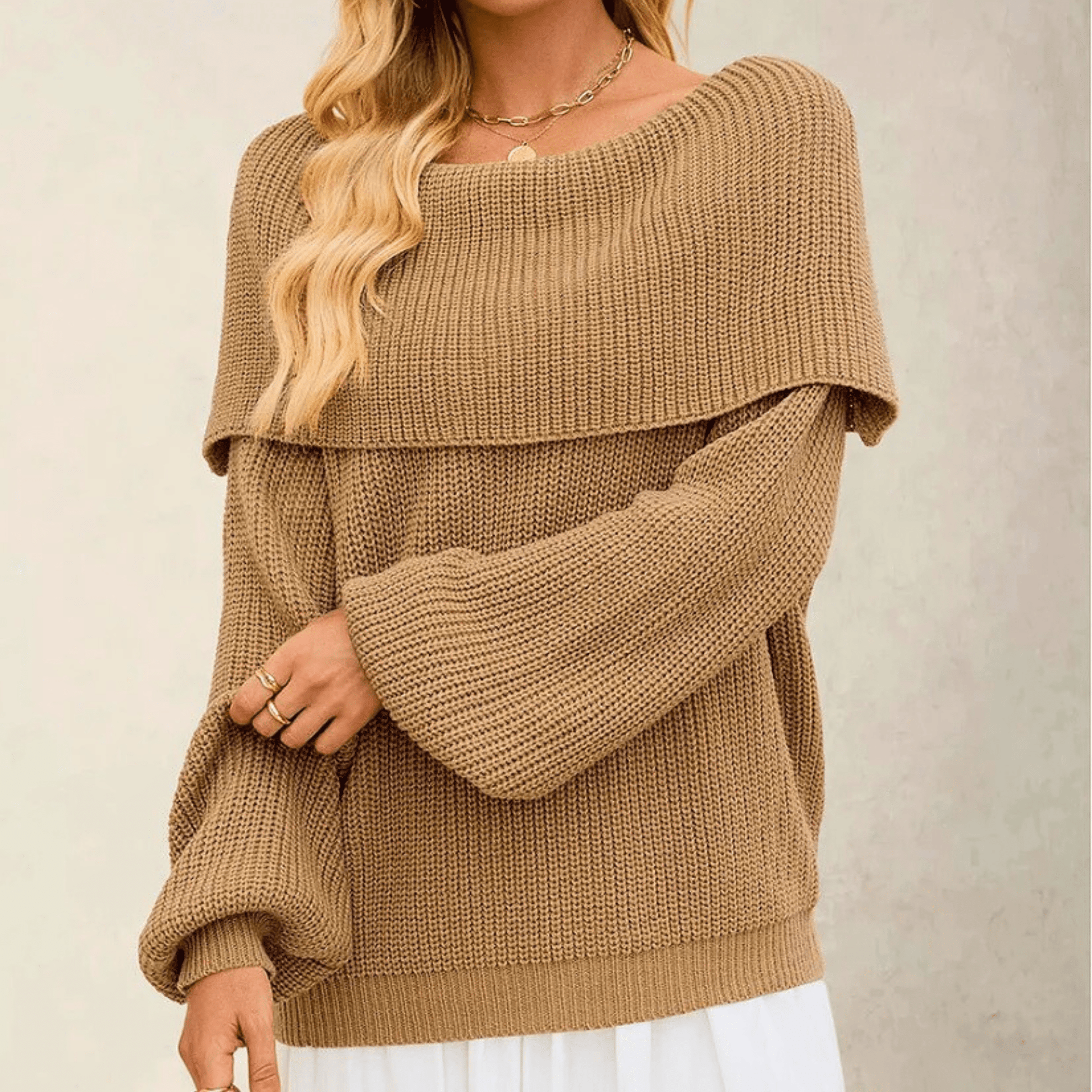 Women's Off-Shoulder Knit Sweater - Soft Elegant Everyday Layer