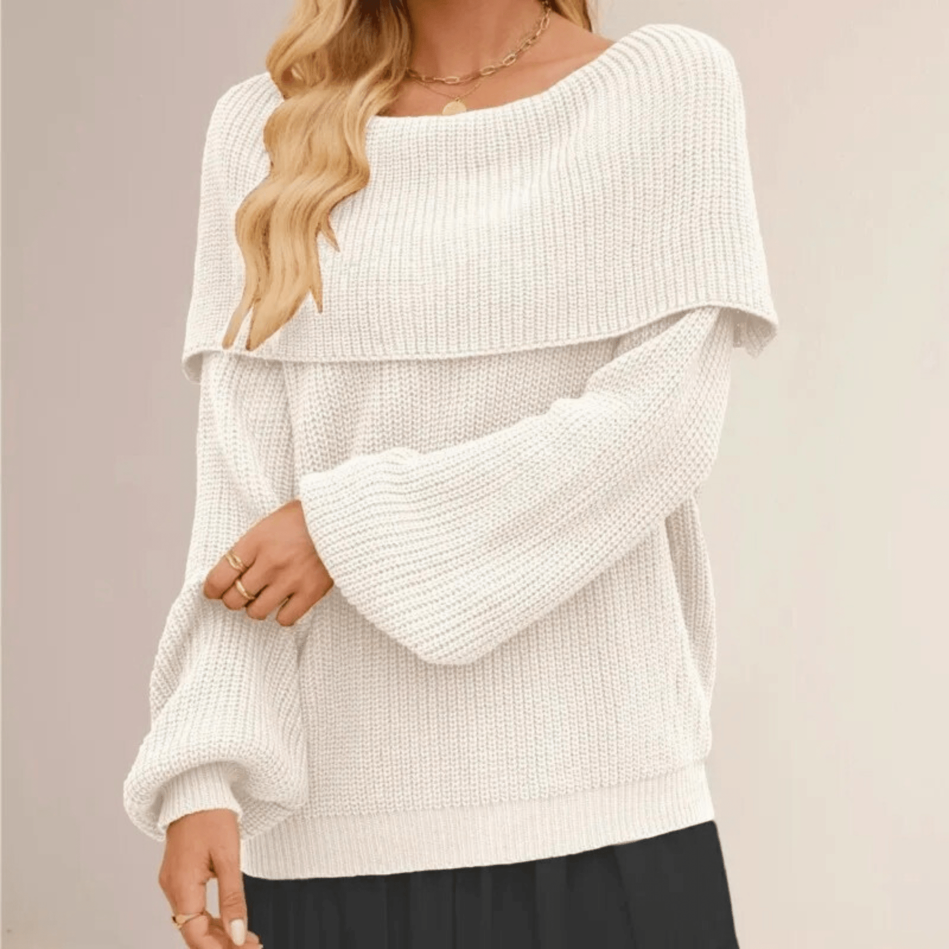 Women's Off-Shoulder Knit Sweater - Soft Elegant Everyday Layer