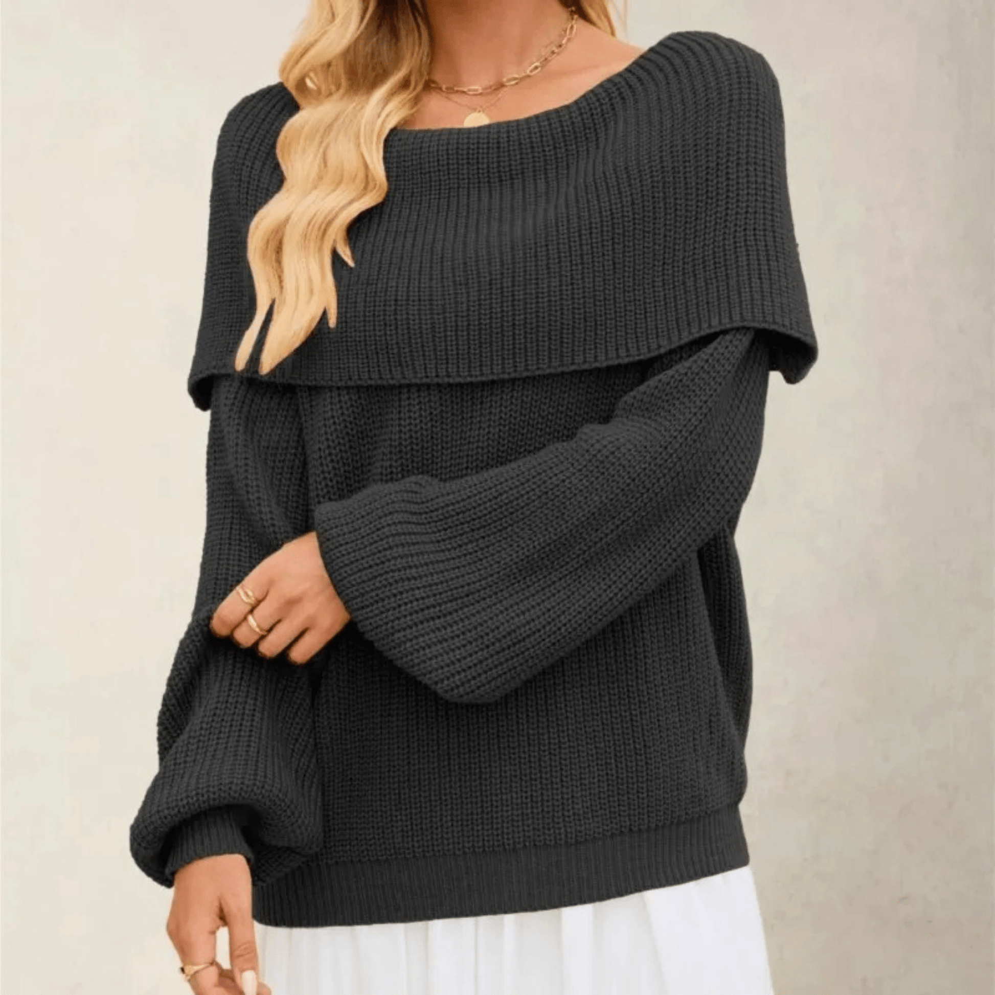 Women's Off-Shoulder Knit Sweater - Soft Elegant Everyday Layer