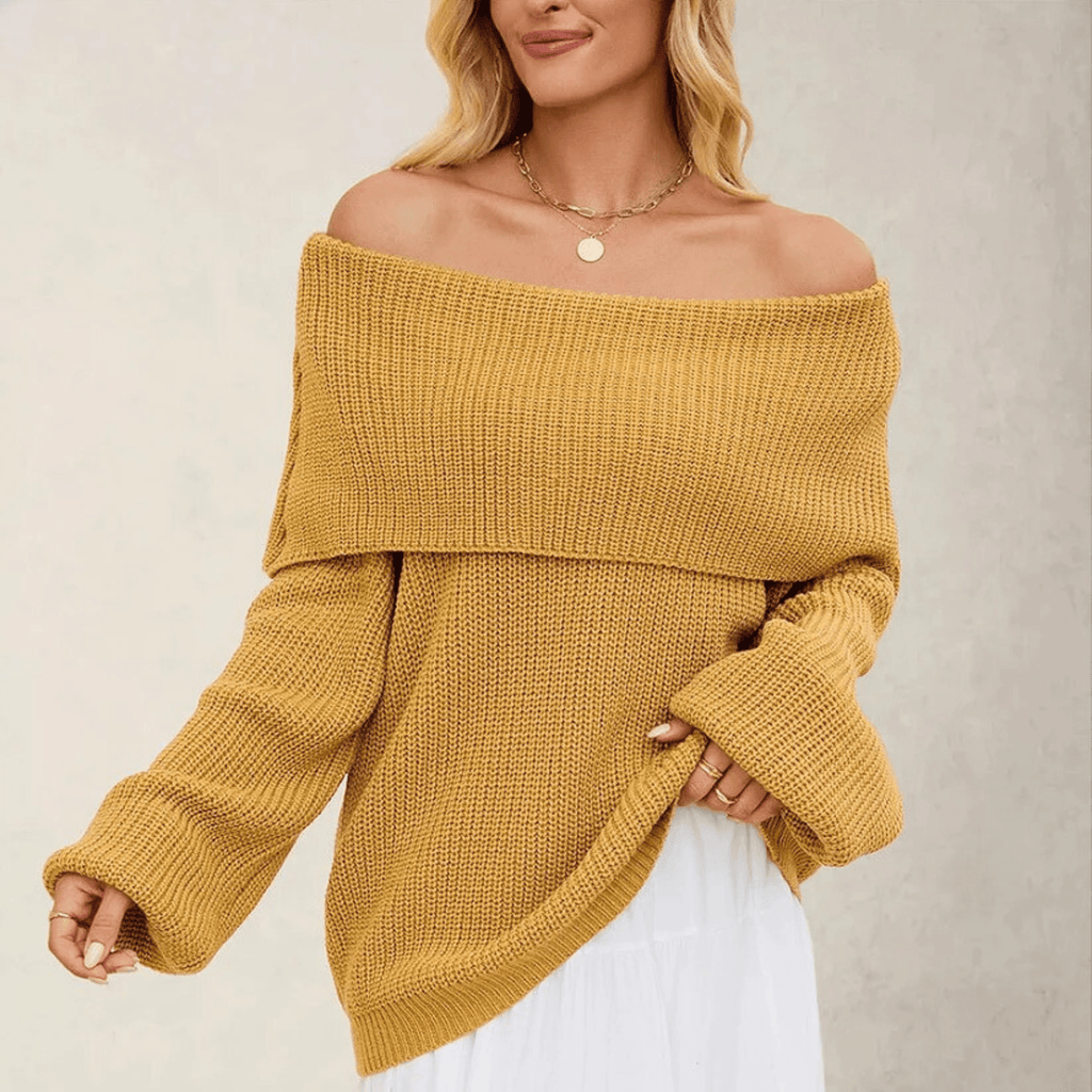 Women's Off-Shoulder Knit Sweater - Soft Elegant Everyday Layer