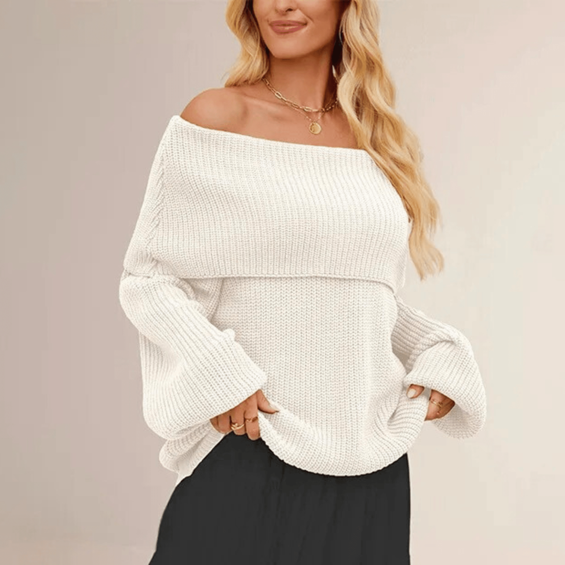 Women's Off-Shoulder Knit Sweater - Soft Elegant Everyday Layer