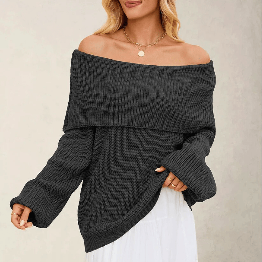Women's Off-Shoulder Knit Sweater - Soft Elegant Everyday Layer