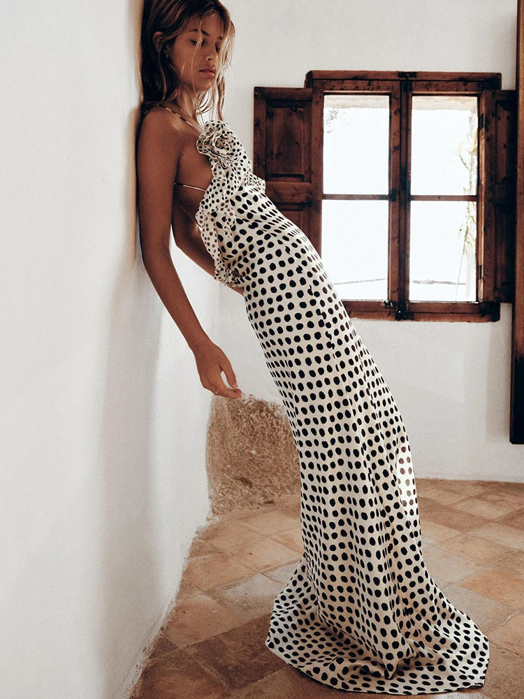 Women's Polka Dot Maxi Dress – Flowy Boho Summer Dress