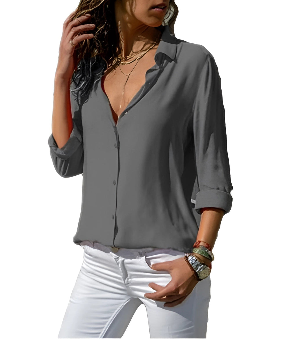 Women's Elegant Long Sleeve Blouse – Lightweight V-Neck Everyday Top