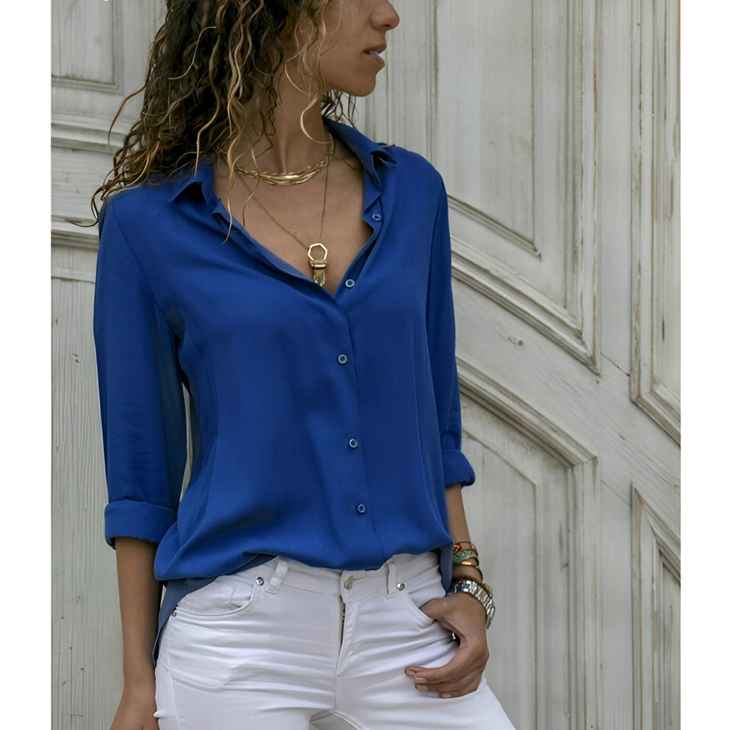 Women's Elegant Long Sleeve Blouse – Lightweight V-Neck Everyday Top