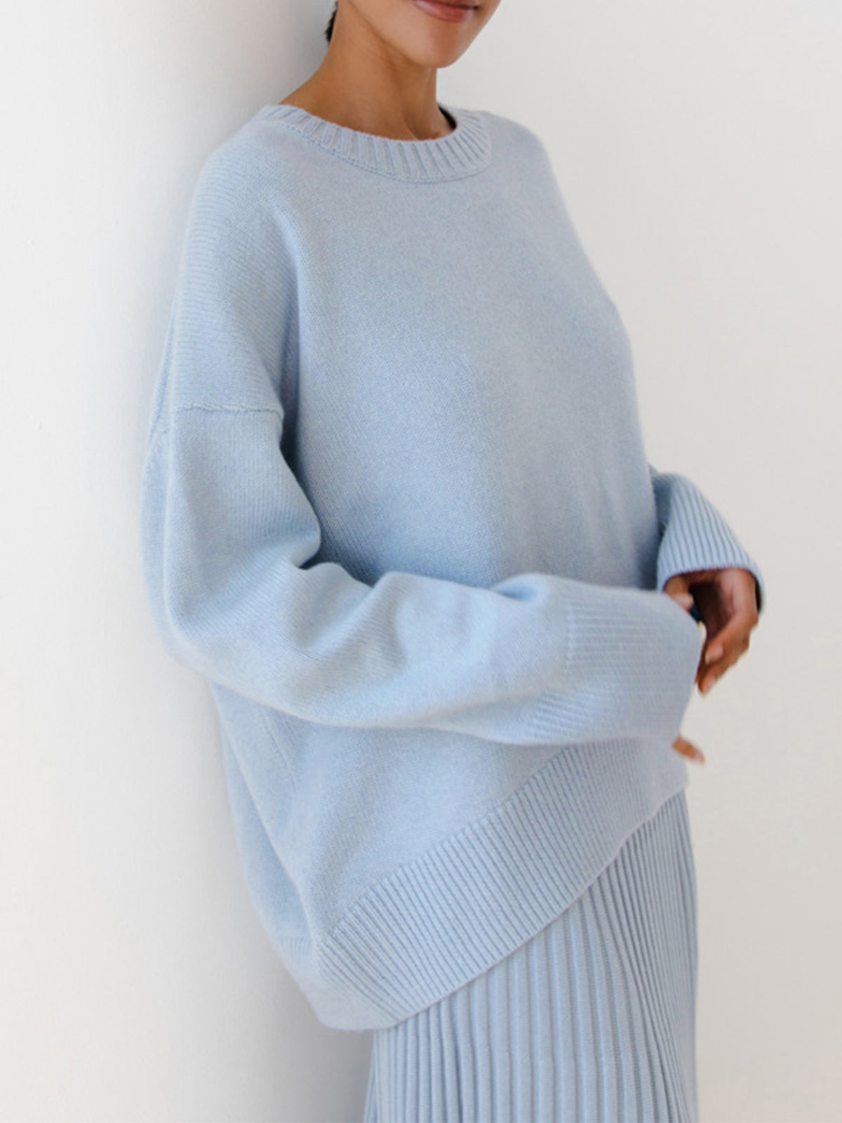 Women’s Oversized Crewneck Knit Sweater – Cozy Casual Top