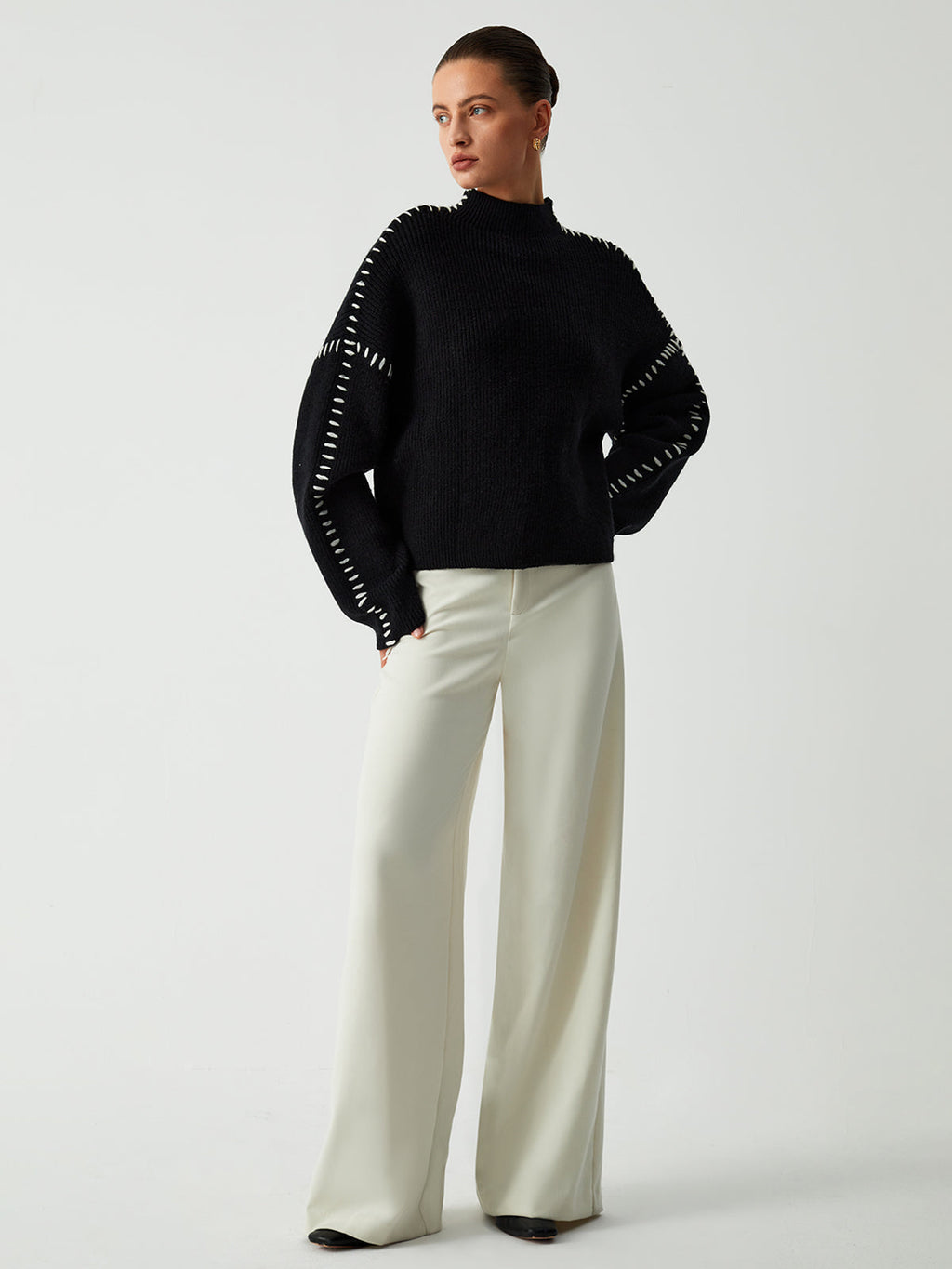 Women’s Oversized Mock-Neck Sweater – Cozy Stylish Knit Top
