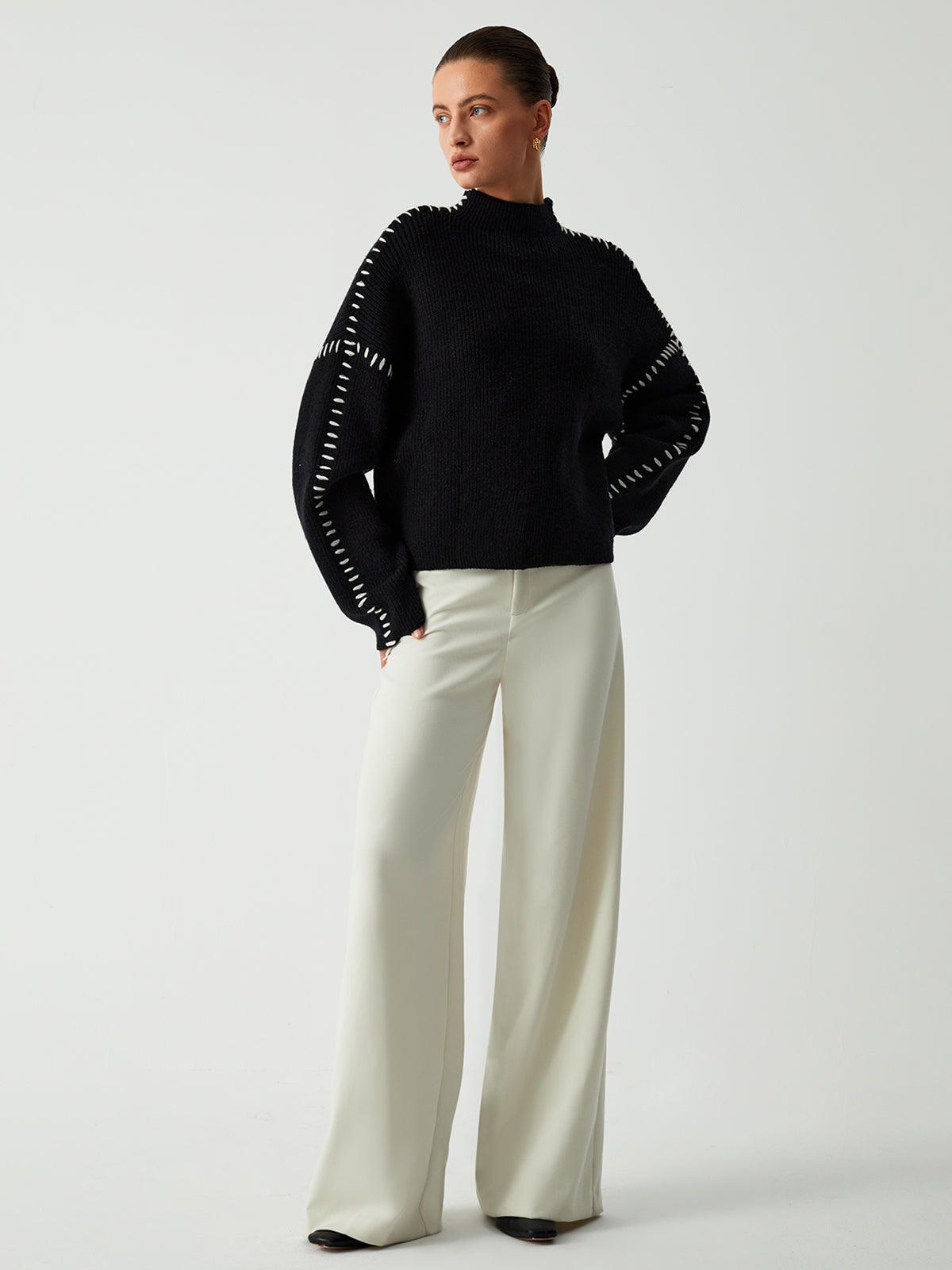 Women’s Oversized Mock-Neck Sweater – Cozy Stylish Knit Top