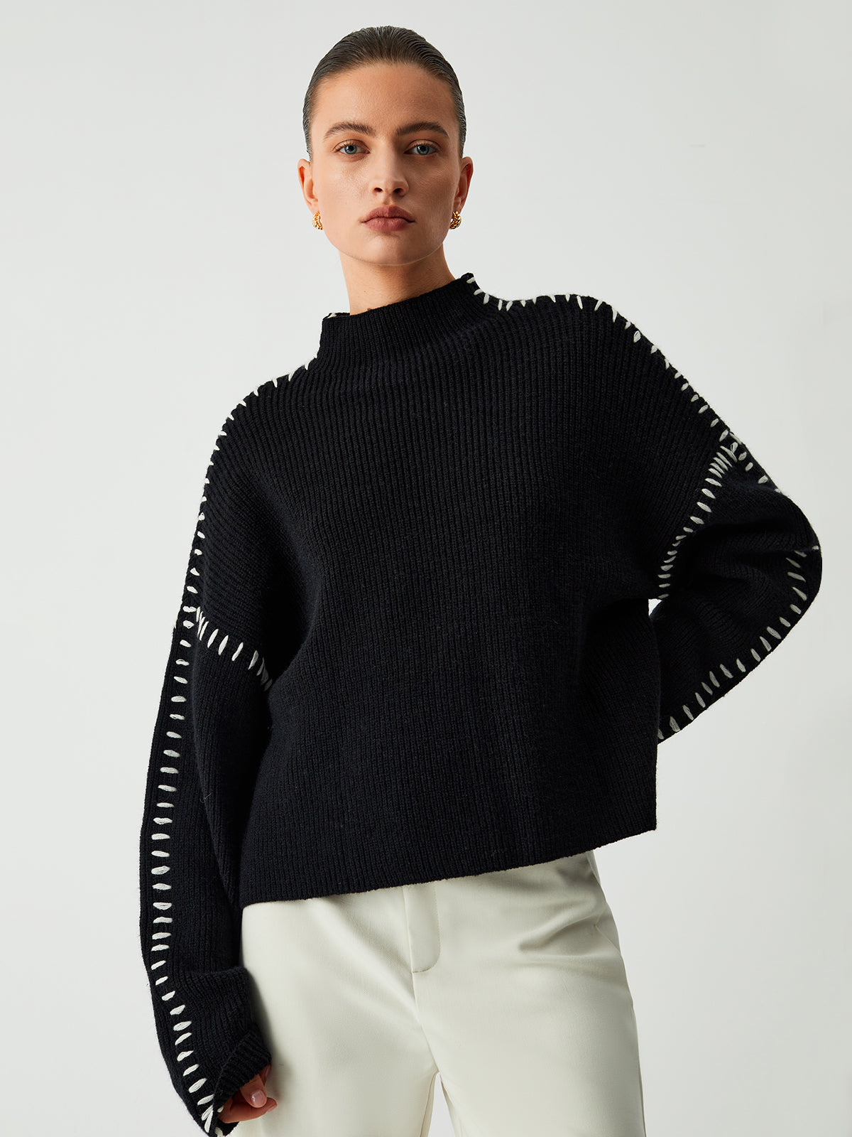Women’s Oversized Mock-Neck Sweater – Cozy Stylish Knit Top