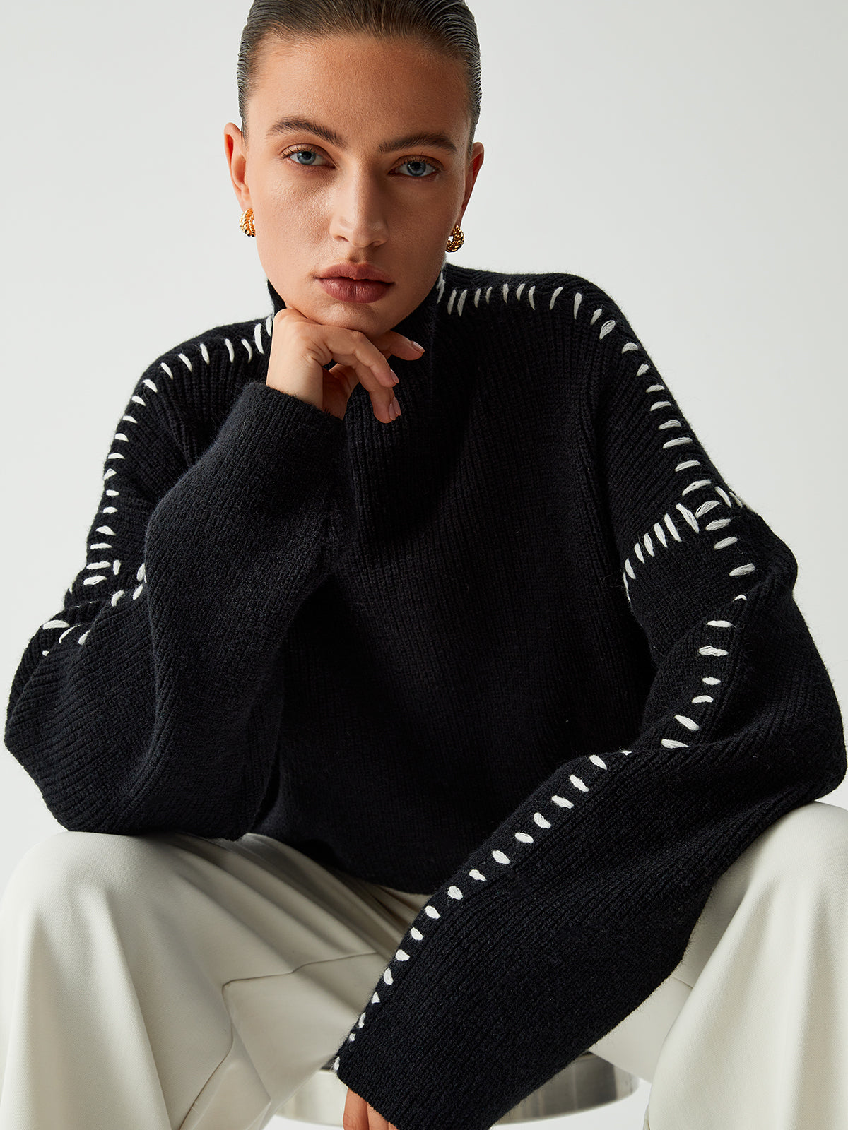 Women’s Oversized Mock-Neck Sweater – Cozy Stylish Knit Top