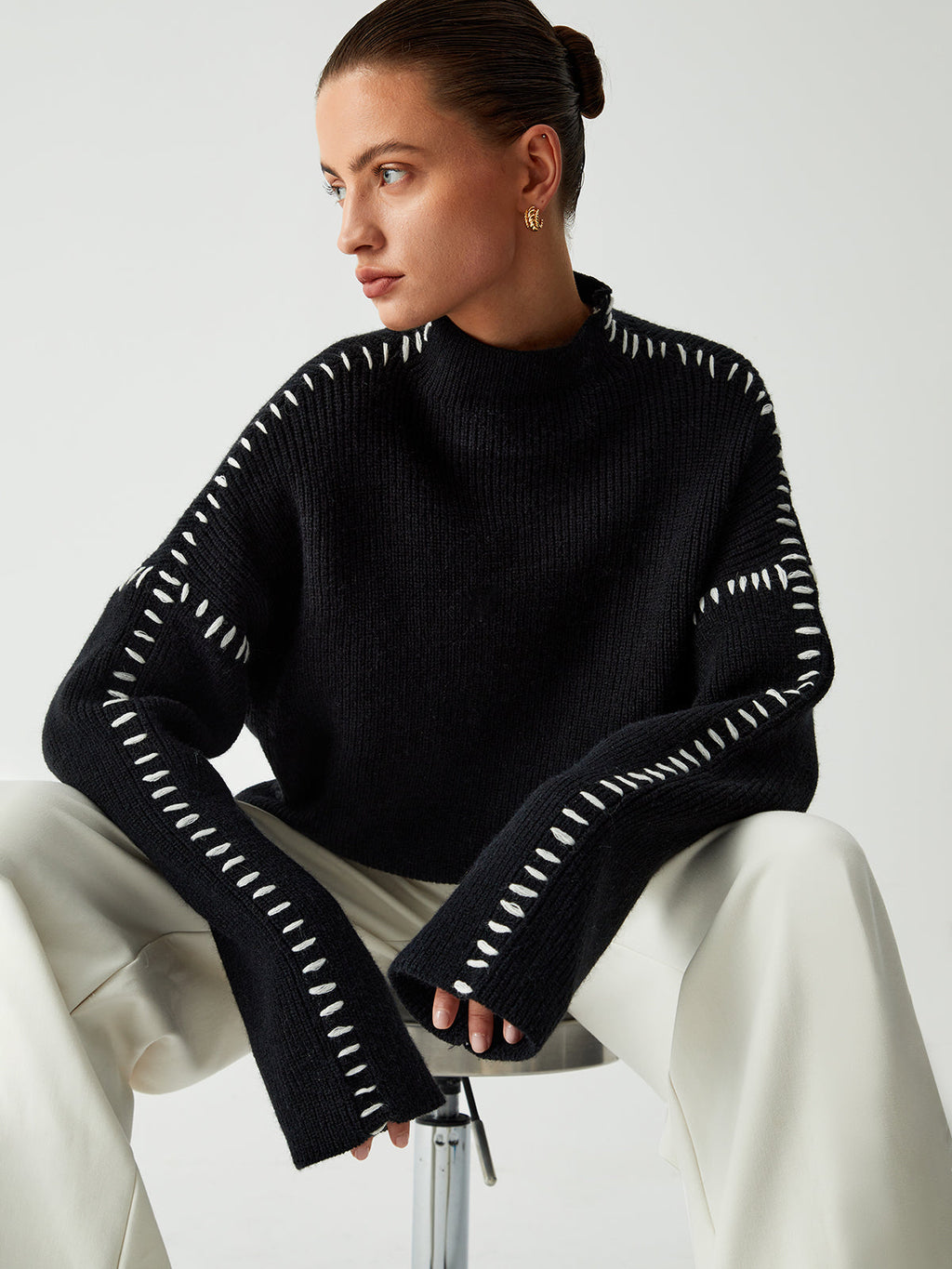 Women’s Oversized Mock-Neck Sweater – Cozy Stylish Knit Top
