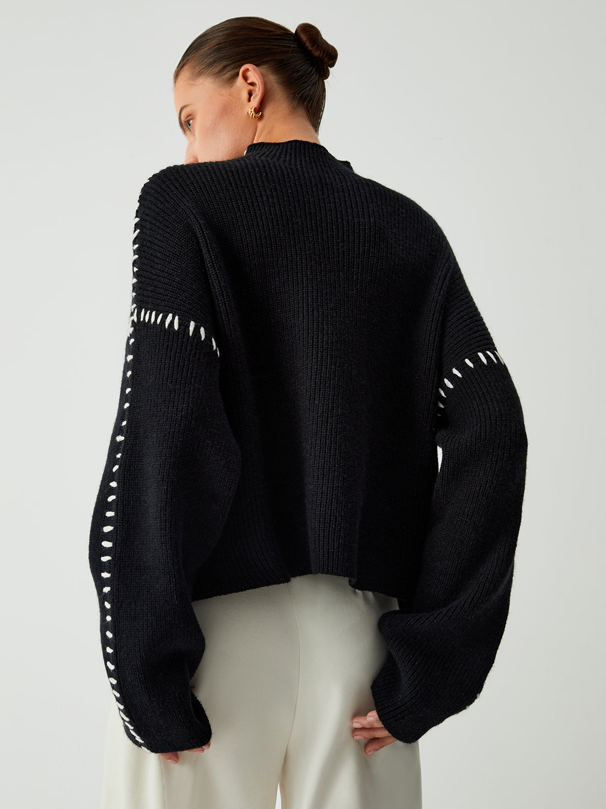 Women’s Oversized Mock-Neck Sweater – Cozy Stylish Knit Top