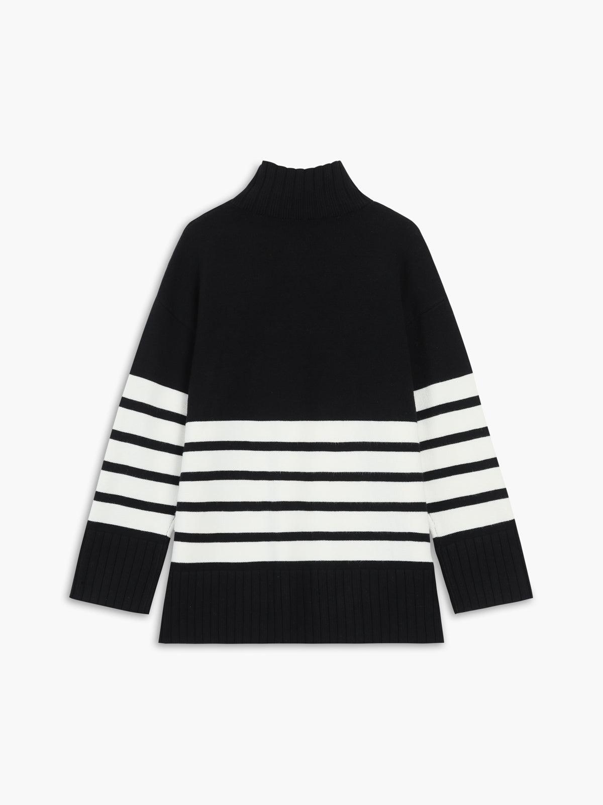 Women's Mock Neck Striped Sweater - Chic Everyday Knit