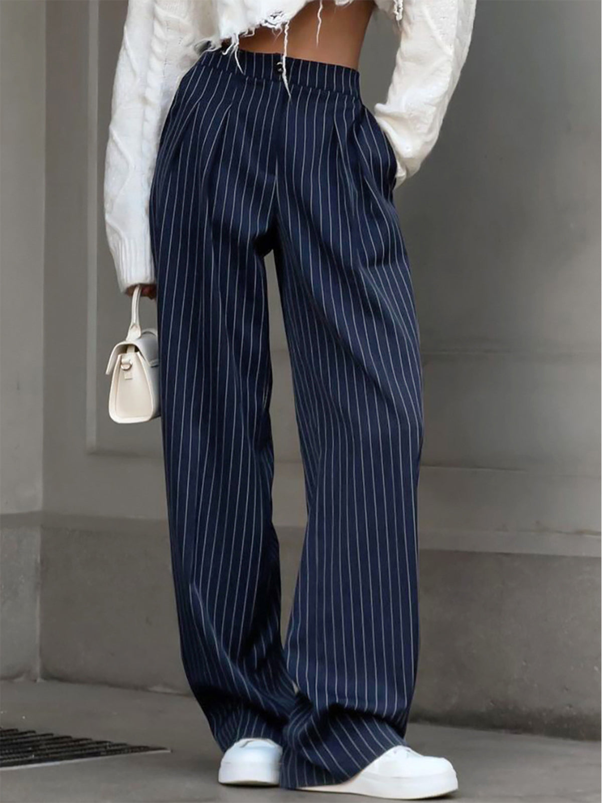 Hedy Women’s Striped Wide-Leg Pants – High-Waist Elegant Comfortable Work Style
