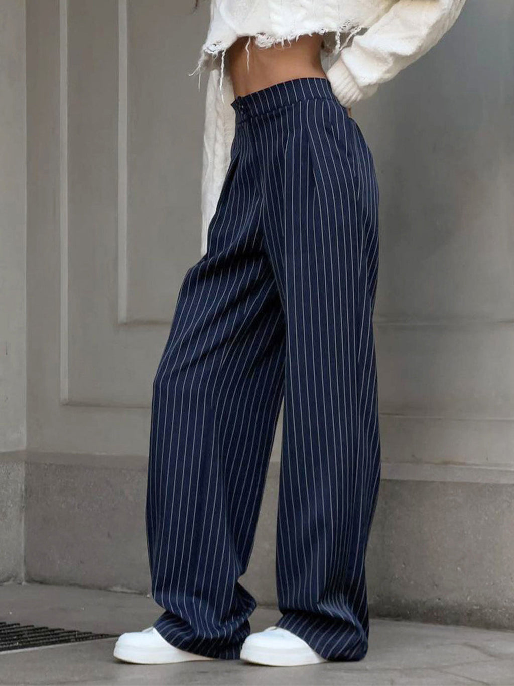 Hedy Women’s Striped Wide-Leg Pants – High-Waist Elegant Comfortable Work Style