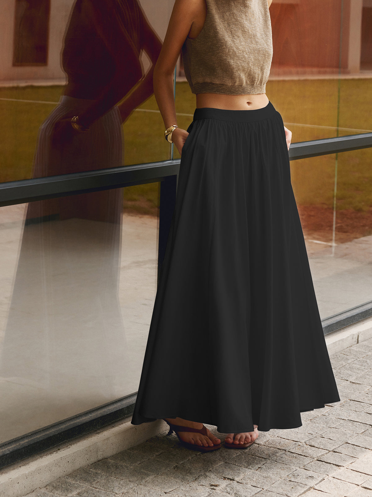 Felipa Women’s High-Waist Maxi Skirt – Pleated Elegant Flowy Summer Style