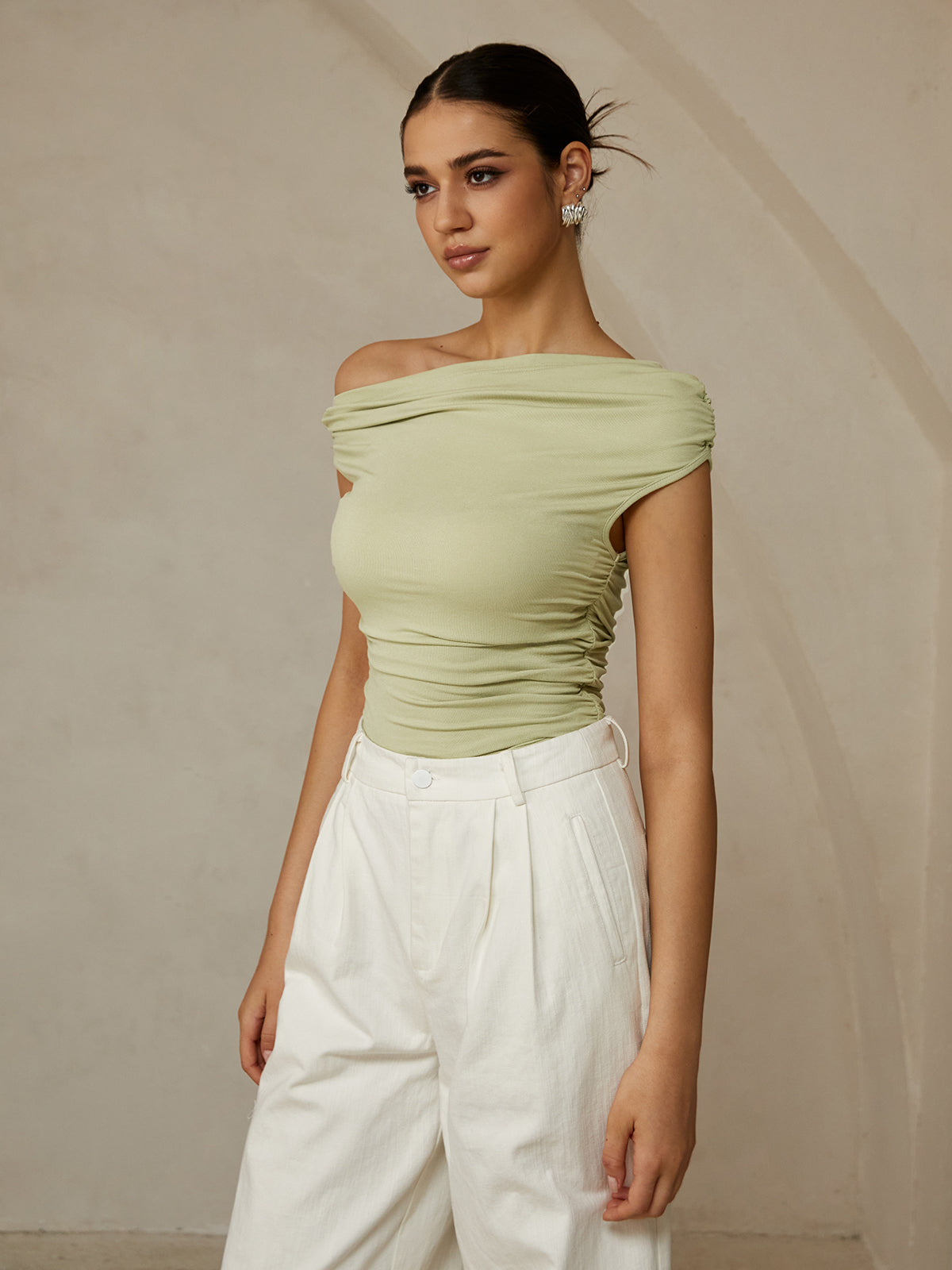 Women's Sleeveless Asymmetric Neck Top – Ribbed Stretch Basic Tank for Layering