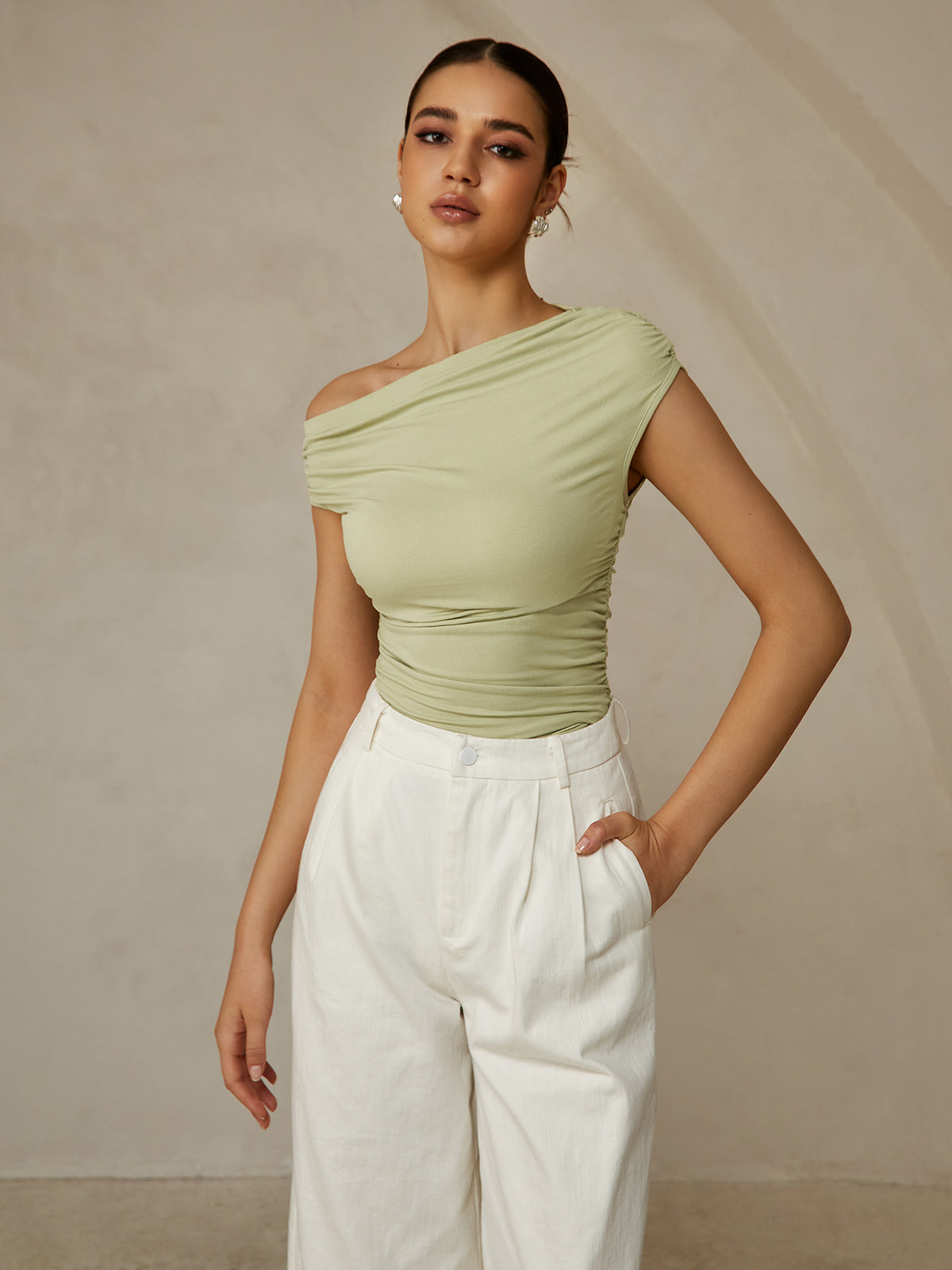 Women's Sleeveless Asymmetric Neck Top – Ribbed Stretch Basic Tank for Layering