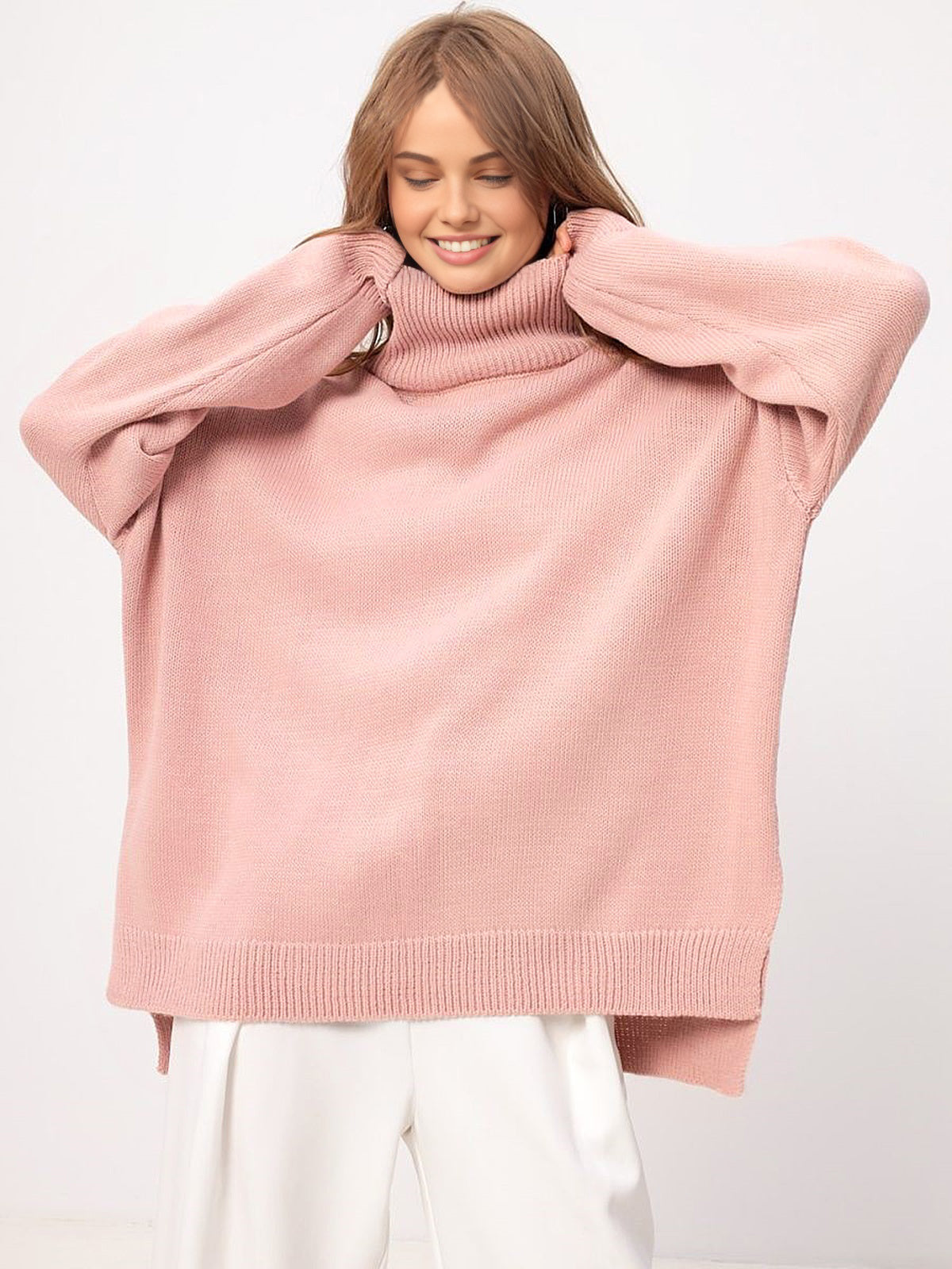 Women’s Oversized Split Sweater – Casual Modern Knit Top