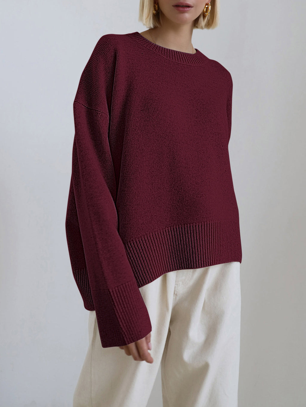 Women’s Oversized Crewneck Knit Sweater – Cozy Casual Top