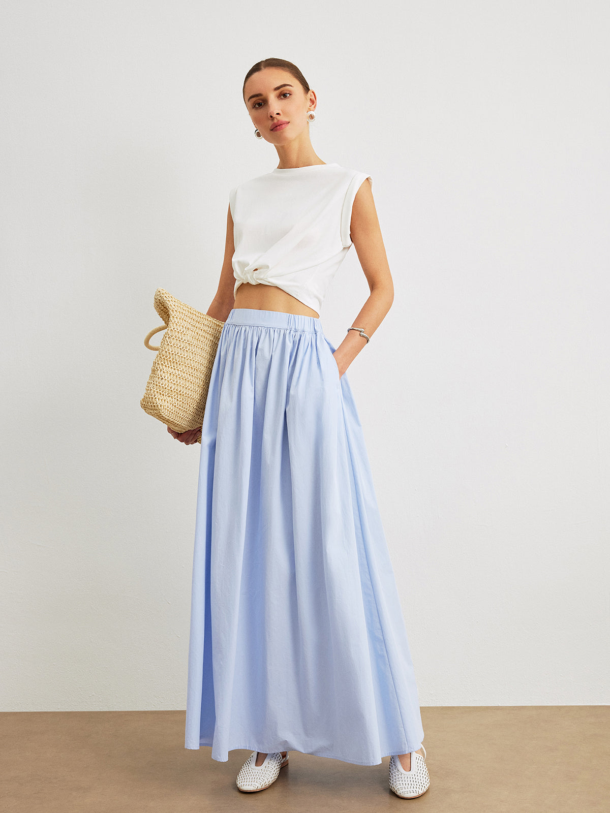 Women's Cotton A-Line Skirt with Pockets – Casual Flowy Everyday Skirt