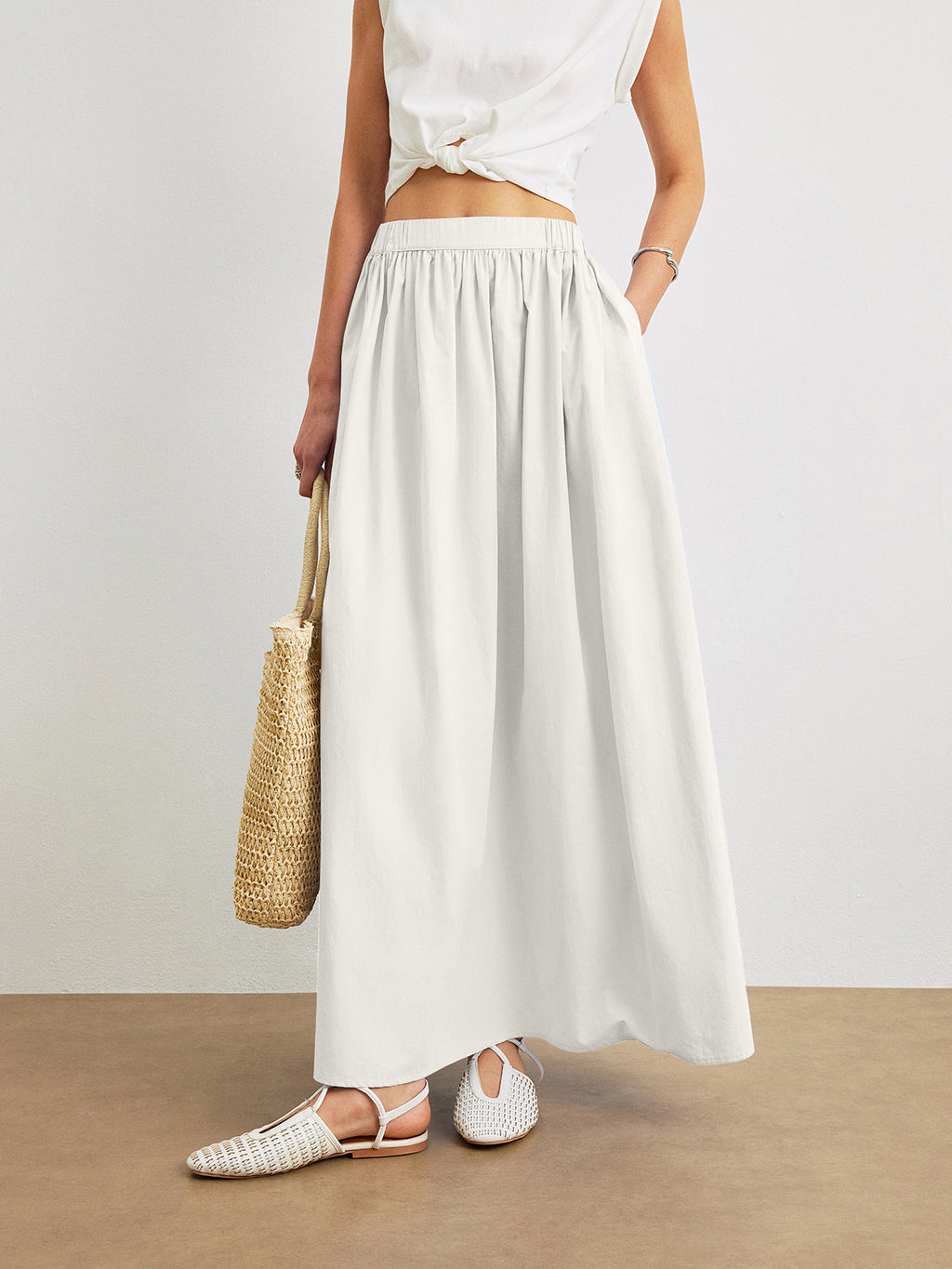 Women's Cotton A-Line Skirt with Pockets – Casual Flowy Everyday Skirt