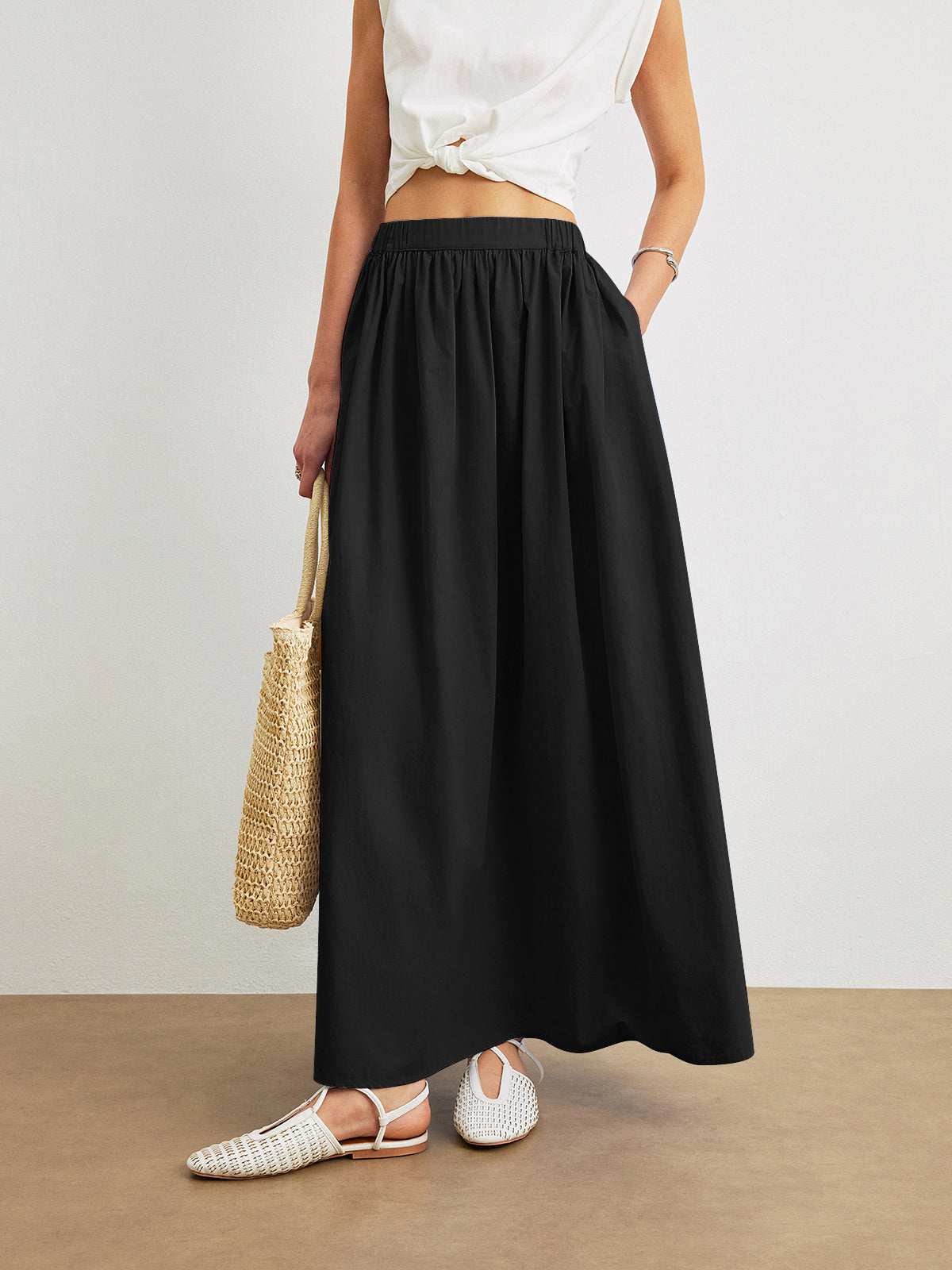 Women's Cotton A-Line Skirt with Pockets – Casual Flowy Everyday Skirt