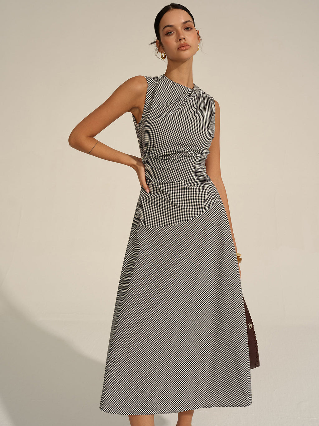 Women's Elegant Pleated Midi Dress – Waist-Defining Occasion Dress