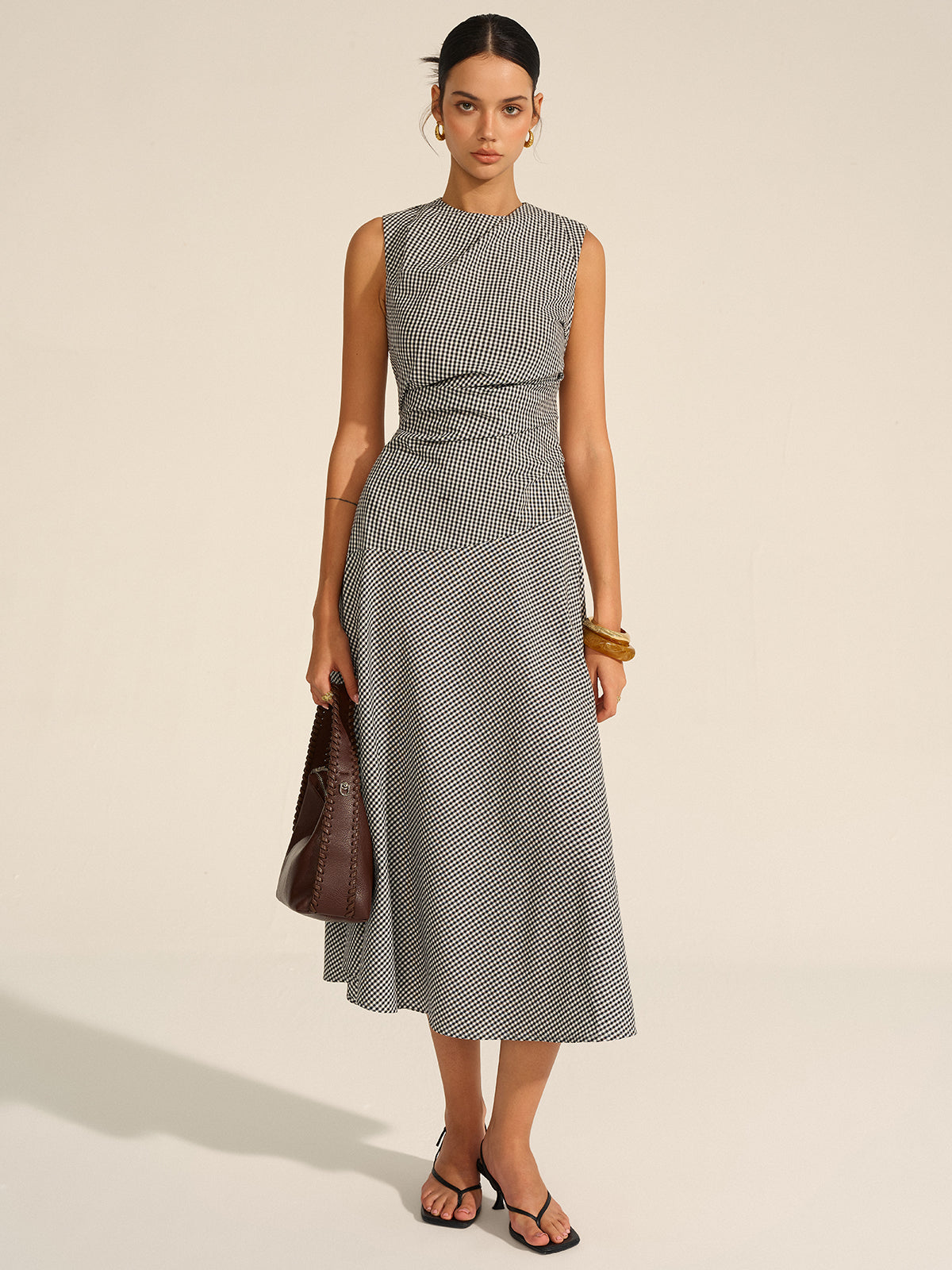 Women's Elegant Pleated Midi Dress – Waist-Defining Occasion Dress