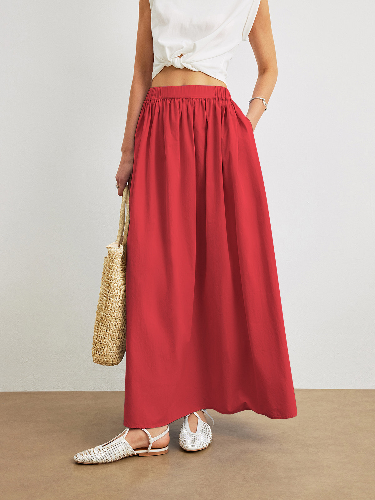 Women's Cotton A-Line Skirt with Pockets – Casual Flowy Everyday Skirt