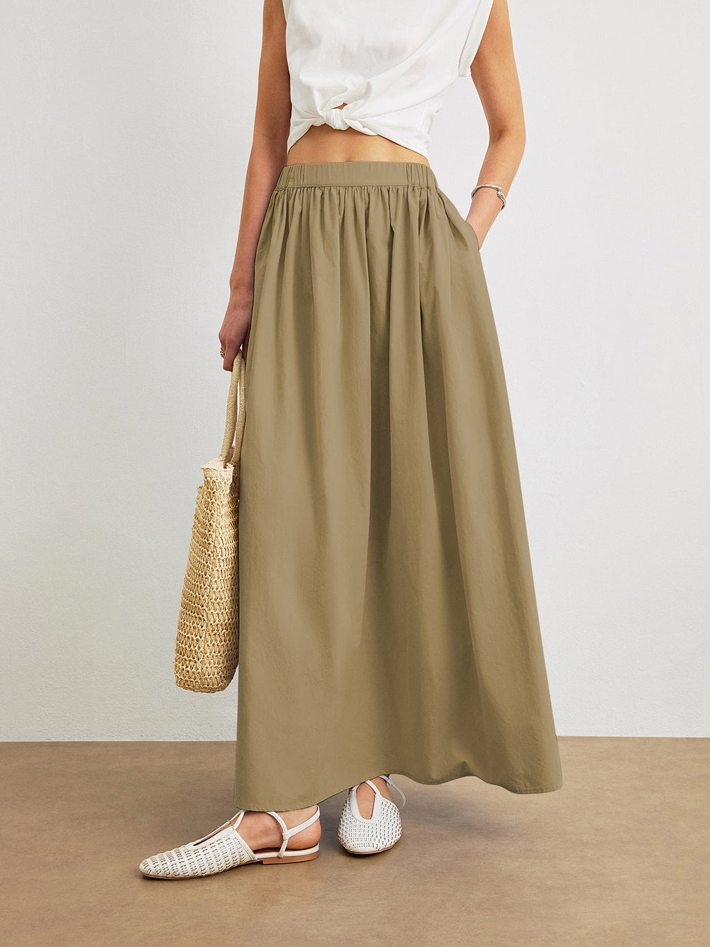 Women's Cotton A-Line Skirt with Pockets – Casual Flowy Everyday Skirt