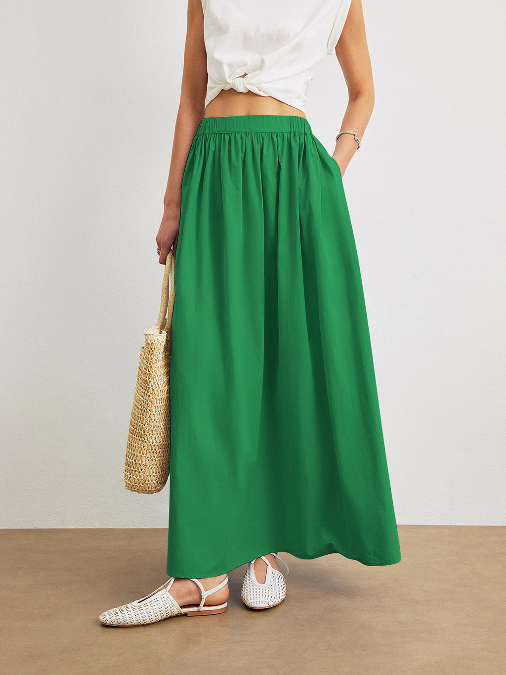 Women's Cotton A-Line Skirt with Pockets – Casual Flowy Everyday Skirt