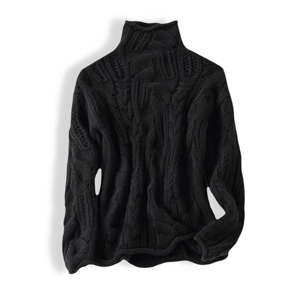 Women’s High-Neck Cable Knit Sweater – Long-Sleeve Pullover Jumper
