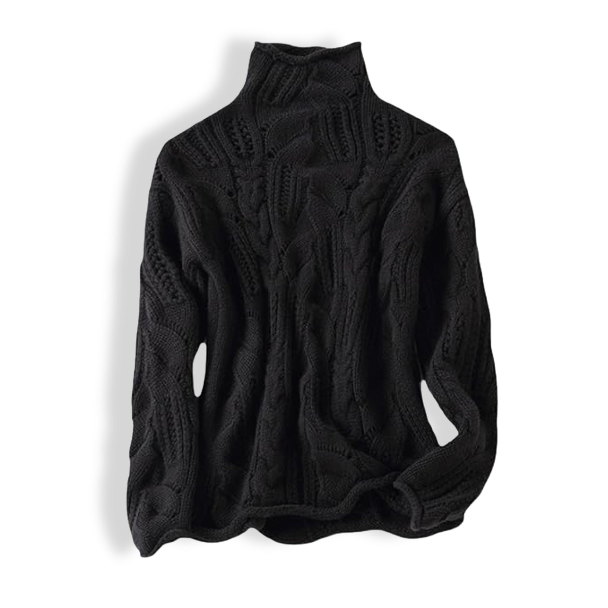 Women’s High-Neck Cable Knit Sweater – Long-Sleeve Pullover Jumper