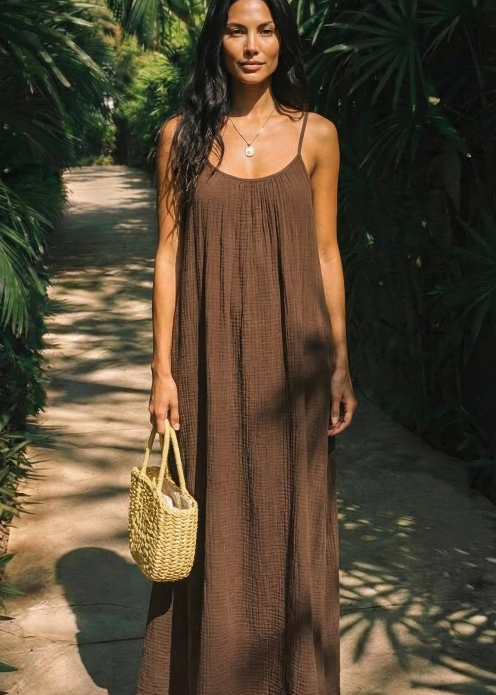 Women's Backless Cami Maxi Dress - Sleek Elegant Evening Style